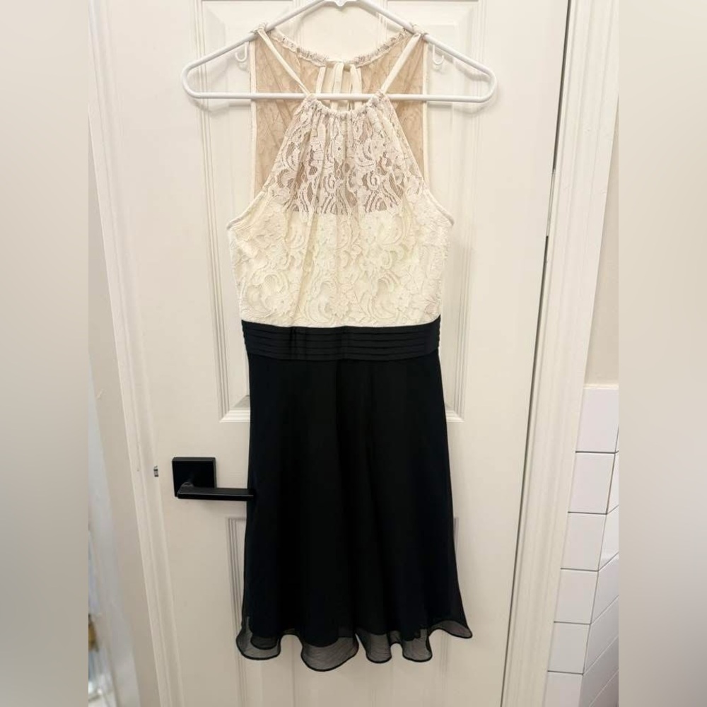 Max & Cleo Backless Lace Dress - Black and Cream